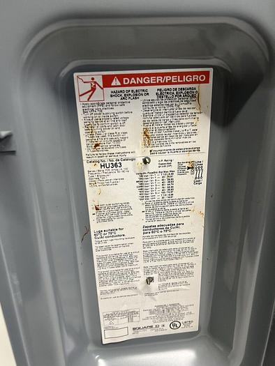 Used HU363 Square D 100 Amp 600V 3 Pole Non Fusible Nema 1 Indoor Disconnect Switch