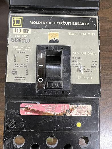 Used KH36110 Square D 110 Amp 600V 3 Pole ILine Circuit Breaker