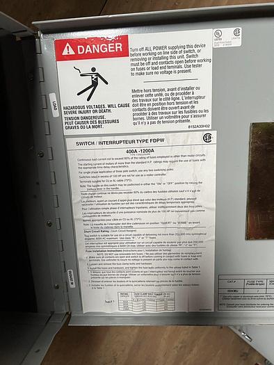 FDPW365J Cutler Hammer 400 Amp 600V 3 Pole Fusible Panelboard Switch New