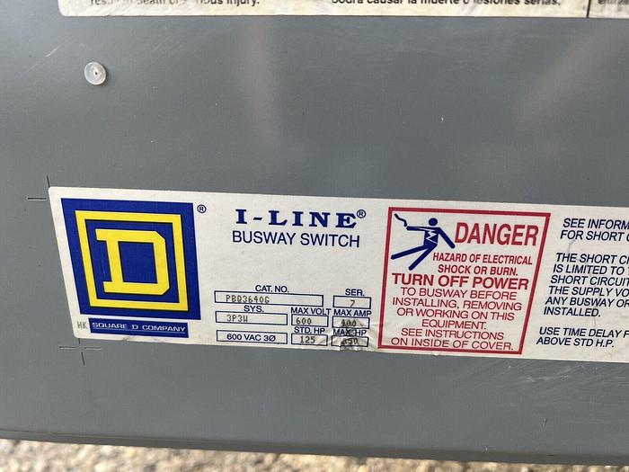 PBQ3640G Square D 400 Amp 600V 3 Pole Bus Plug Switch New Surplus Type PBQ 785901040255