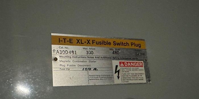 Used RA30D481 Siemens 100 Amp 480V Combination Motor Starter Bus Plug RV363