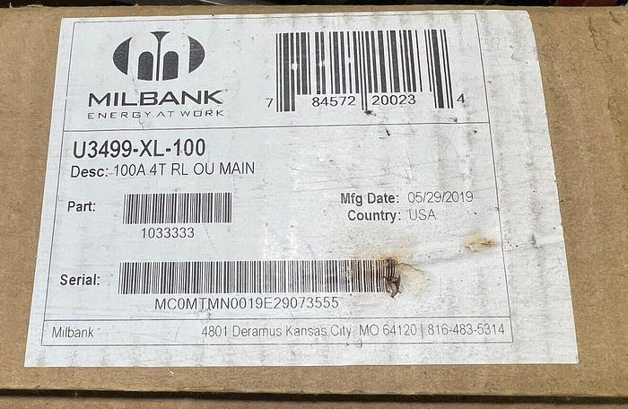 U3499-XL-100 Milbank 100 Amp 240V Single Phase Ringless Meter Socket New
