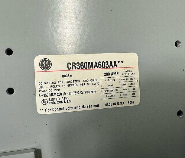 CR360MA603AA GE 200 Amp Lighting Contactor CR9500 C102A42A New