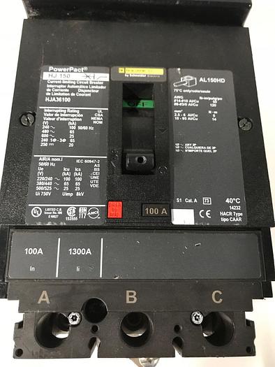HJA36100 Square D 100 Amp 600V 3 Pole Plug In I-Line Powerpact HJ150 785901600978