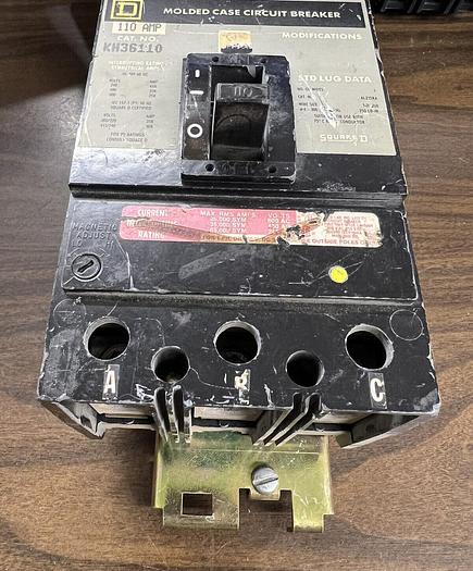 Used KH36110 Square D 110 Amp 600V 3 Pole ILine Circuit Breaker