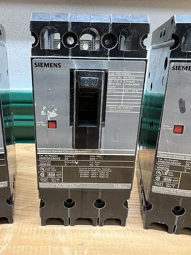 HHED63B020 Siemens 20 Amp 600V 65kA@480V Bolt On Circuit Breaker