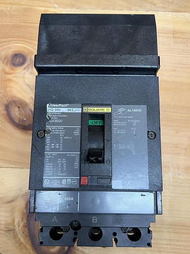 Used HGA36020 Sqaure D 20 Amp 600V 3 Pole I-Line Circuit Breaker