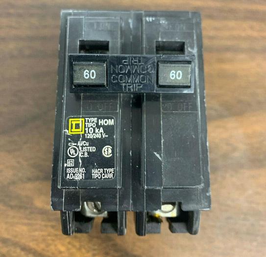 Used HOM260 Square D 60 Amp 240V 2 Pole Plug In Circuit Breaker Type HOM