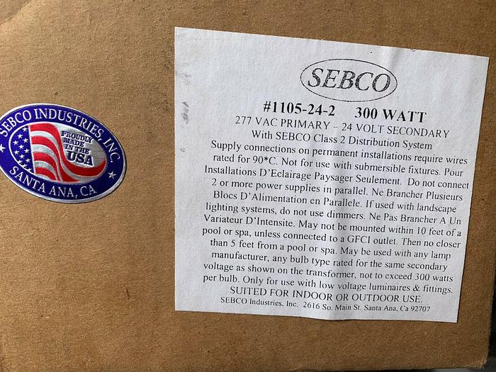 SEBCO 1105-24-2 300 Watt 277V X 24V Tranformer Class 2 Distribution System New