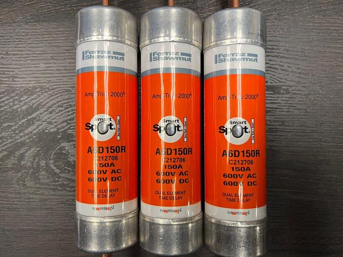 Used A6D150R Mersen 150 Amp 600V Duel Element Time Delay Fuse Amp-Trap 2000 Class RK1