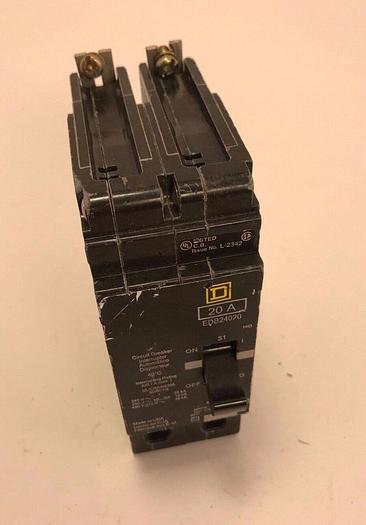 Used EDB24020 Square D 20 Amp 480V 2 Pole Bolt On Circuit Breaker