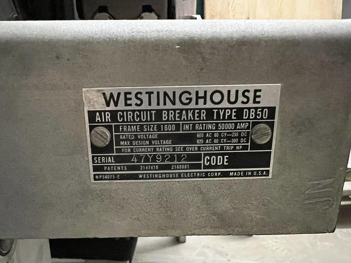 Used Westinghouse DB-50 1600A Frame 600V 3 Pole Maually Operated Draw Out