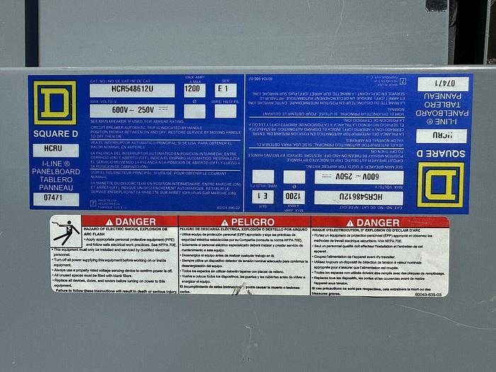 Square D 1200 Amp Main Breaker ILine Panelboard 600V HCR548612U HC4486WP N3R New