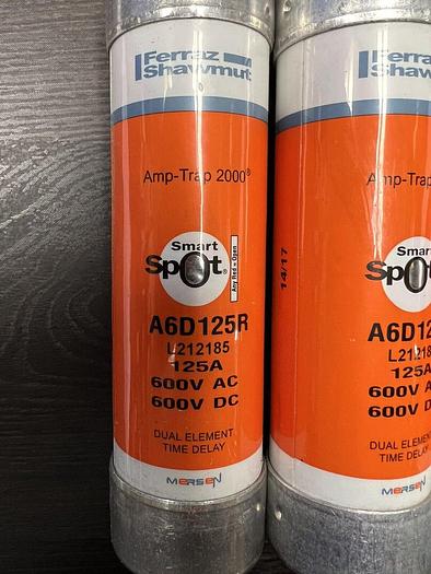 Used A6D125R Mersen 125 Amp 600V Duel Element Time Delay Fuse Amp-Trap 2000 Class RK1