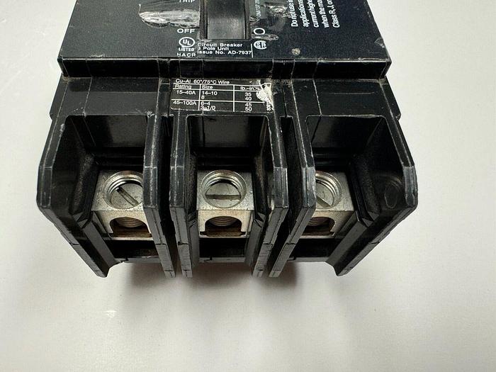 Used BQD3100 Siemens 100 Amp 480V 14kA@480V 3 Pole Bolt On Circuit Breaker 783643277465