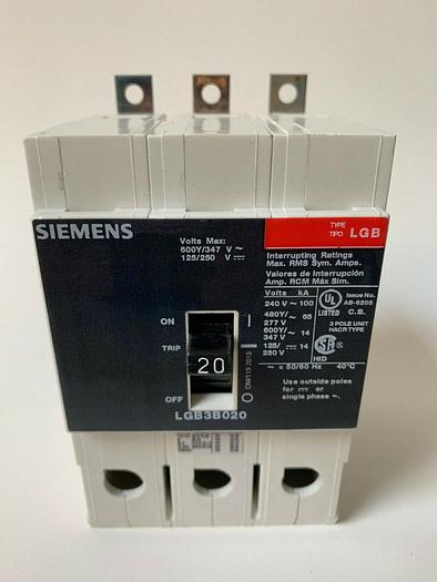 LGB3B020B Siemens 20 Amp 480V 65K 3 Pole Bolt On Circuit Breaker New LGB3B020 887621220228