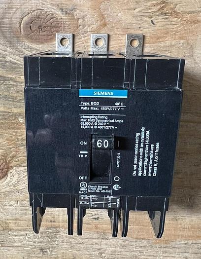 BQD360 Siemens 60 Amp 480V 3 Pole Bolt On Circuit Breaker New
