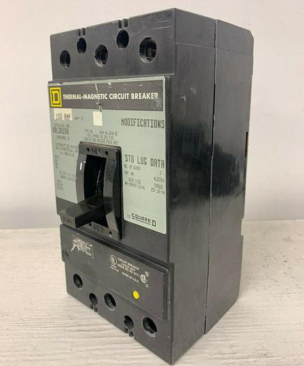 Used KAL36150 Square D 150 Amp 600V 3 Pole Feed Thru Circuit Breaker Line & Load Lugs