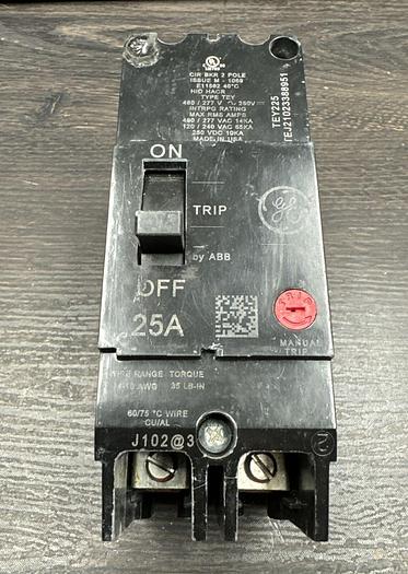 TEY225 GE 25 Amp 480/277V 2 Pole Bolt On Cirucit Breaker New