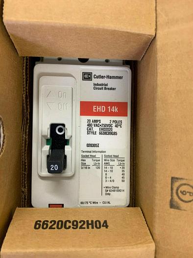 EHD2020 Cutler Hammer 20 Amp 480V 2 Pole Bolt on Circuit Breaker New