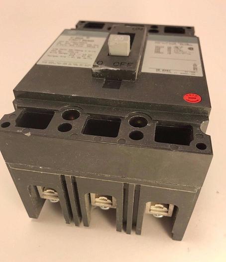 Used THED136020 GE 20 Amp 600V 3 Pole 25KA@480V Bolt On Circuit Breaker Green Face