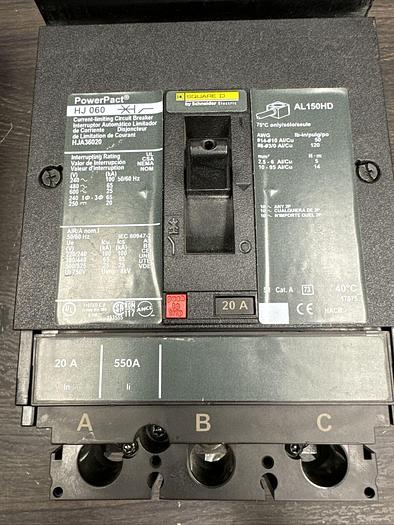 HJA36020 Square D 20 Amp 600V 3 Pole I-Line Plug In Circuit Breaker HJA New 785901600947