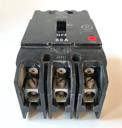 Used TEY360 GE 60 Amp 480V 3 Pole Bolt On Circuit Breaker General Electric 783164181074
