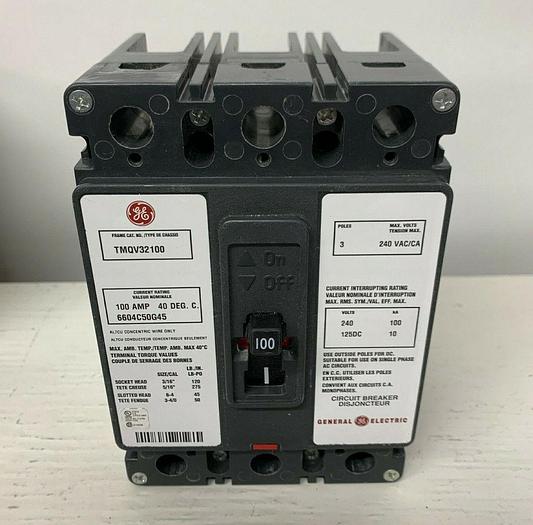 TMQV32100 GE 100 Amp 240V 3 Pole Bolt On Circuit Breaker TMQV
