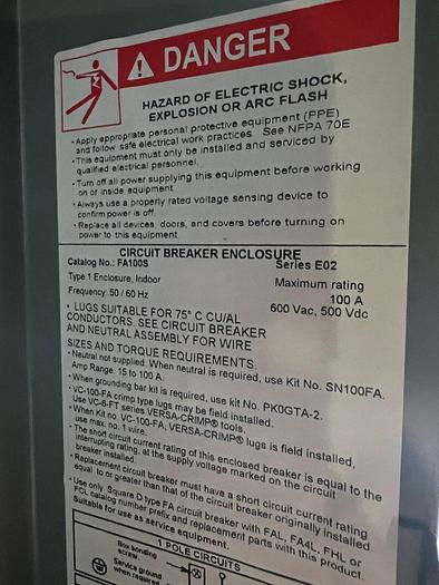 FA100S Square D 100 Amp Circuit Breaker Enclosure New