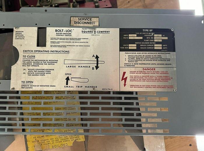 Used BPO34200 Square D 2000 Amp 480V 3P Fusible Switch Red Back Reconditioned
