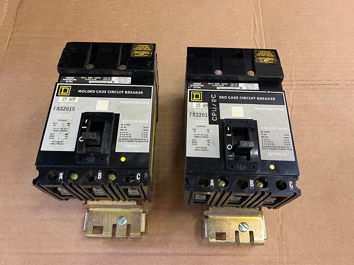 Used FA32015 Square D 15 Amp 240V 3 Pole ILine Circuit Breaker