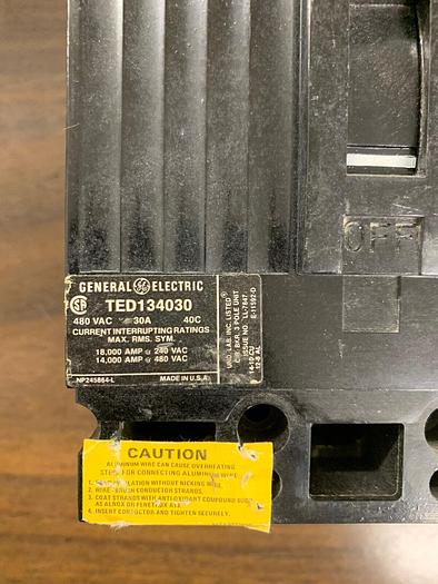 TED134030 GE 30 Amp 600V 3 Pole Bolt On Circuit Breaker New