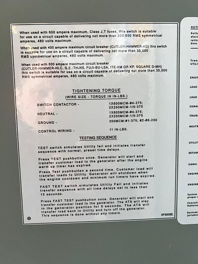 Used Generac 400 Amp HTS Automatic Transfer Switch 480V 3 Phase