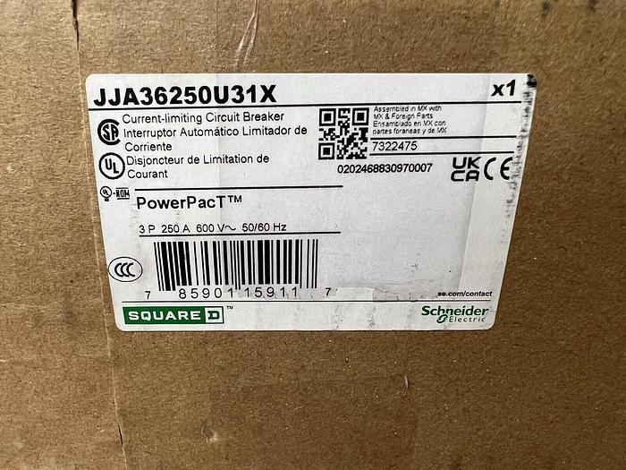 JJA36250U31X Square D 250 Amp 600V 3 Pole 65K I-Line Circuit Breaker New in Box 785901159117
