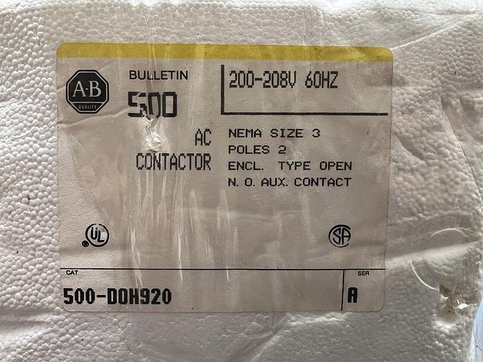 500-D0H920 Allen Bradley Size 3 Contactor 200-208V Coil New
