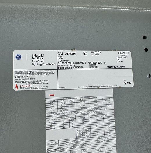 AQF3422MB GE 225 Amp 208/120V 3P 4W 42 Circuit MLO Panel Main Lug Only New