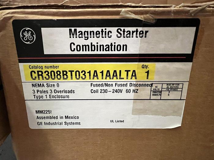 GE CR308BT Size 0 Starter Non Fused Combination Motor Starter CR308BT031A1AALTA