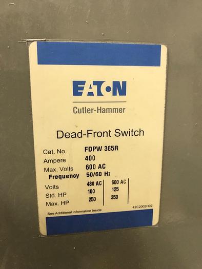 Used FDPW365R Cutler Hammer 400 Amp 600V 3 Pole Fusible Panelboard Switch 786679913659