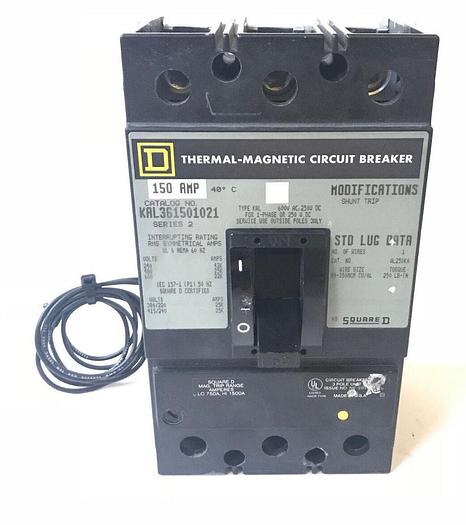 Used KAL361501021 Square D 150 Amp 600V 3 Pole 120V Shunt Trip Feed Thru
