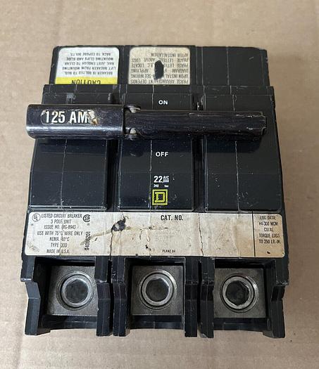 Used QOB3125VH Square D 125 Amp 240V 3 Pole Bolt On Circuit Breaker 785901065470
