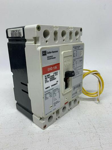 Used EHD3030 Cutler Hammer 30 Amp 480V 3 Pole Bolt On Circuit Breaker with Aux Switch