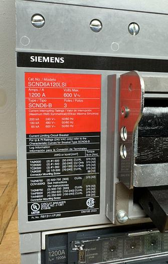 SCND6A120LSI Siemens 1200 Amp 600V 3 Pole Bolt On Circuit Breaker LSI Trip New
