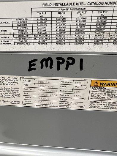 Used Cutler Hammer PRL1A 225 Amp Main Lug Only 120/240V Single Phase Panel