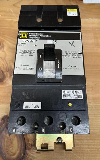 Used KC34225 Square D 225 Amp 480V 65K Rated 3 Pole I-Line Circuit Breaker