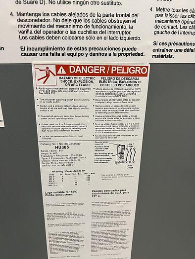HU365 Square D 400 Amp 600V 3 Pole Non Fusible Nema 1 Disconnect Switch New