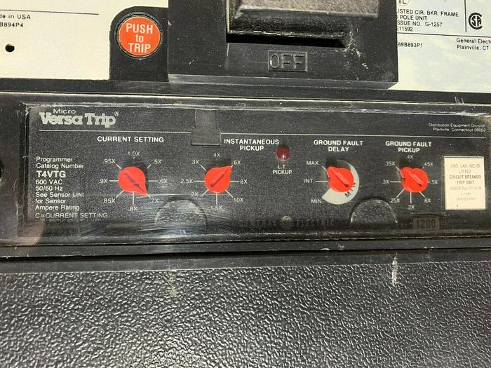 Used TK4V4612 GE 1200 Amp 600V Circuit Breaker with T4VTG Versa Trip LIG Recon Tested