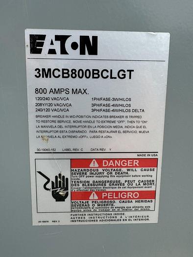3MCB800BCLGT EATON Cutler Hammer 800 Amp Meter Main Breaker MDL3800 New
