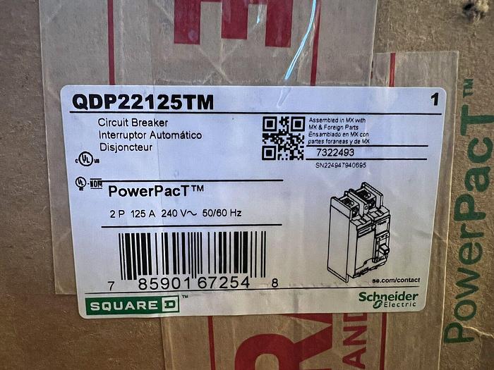 QDP22125TM Square D 125 Amp 240V 2 Pole Bolt On Circuit Breaker New In Box 785901672548