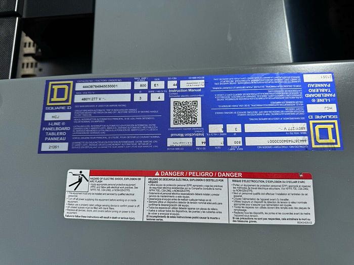 Square D 800 Amp 480/277V Main Lug Panel Type HCJ HCJ3248WP Nema 3R New