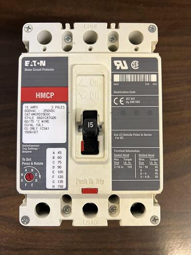 HMCP015E0C Cutler Hammer 15A 600V Motor Circuit Protector Line & Load Lugs New
